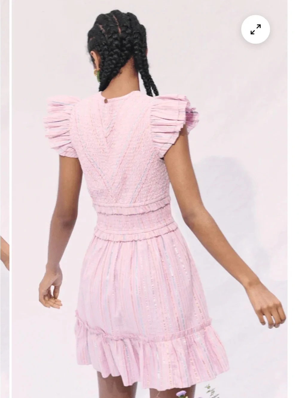 SAYLOR Zinnia Dress in Lurex Stripe -Pink Smocked Ruffle Sleeve Dress - Picture 7 of 7